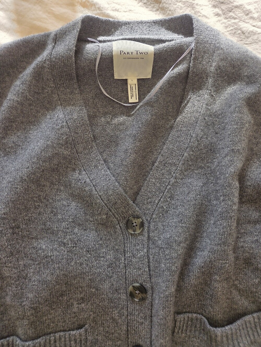 NWOT Part Two Gray V-Neck Button Cardigan Size L